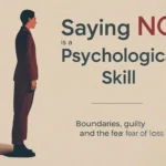 Why “No” Is a Psychological Skill, Not a Character Flaw 1 Minimalist editorial image symbolizing psychological boundaries and the act of saying "No" with a calm human figure standing at a threshold.