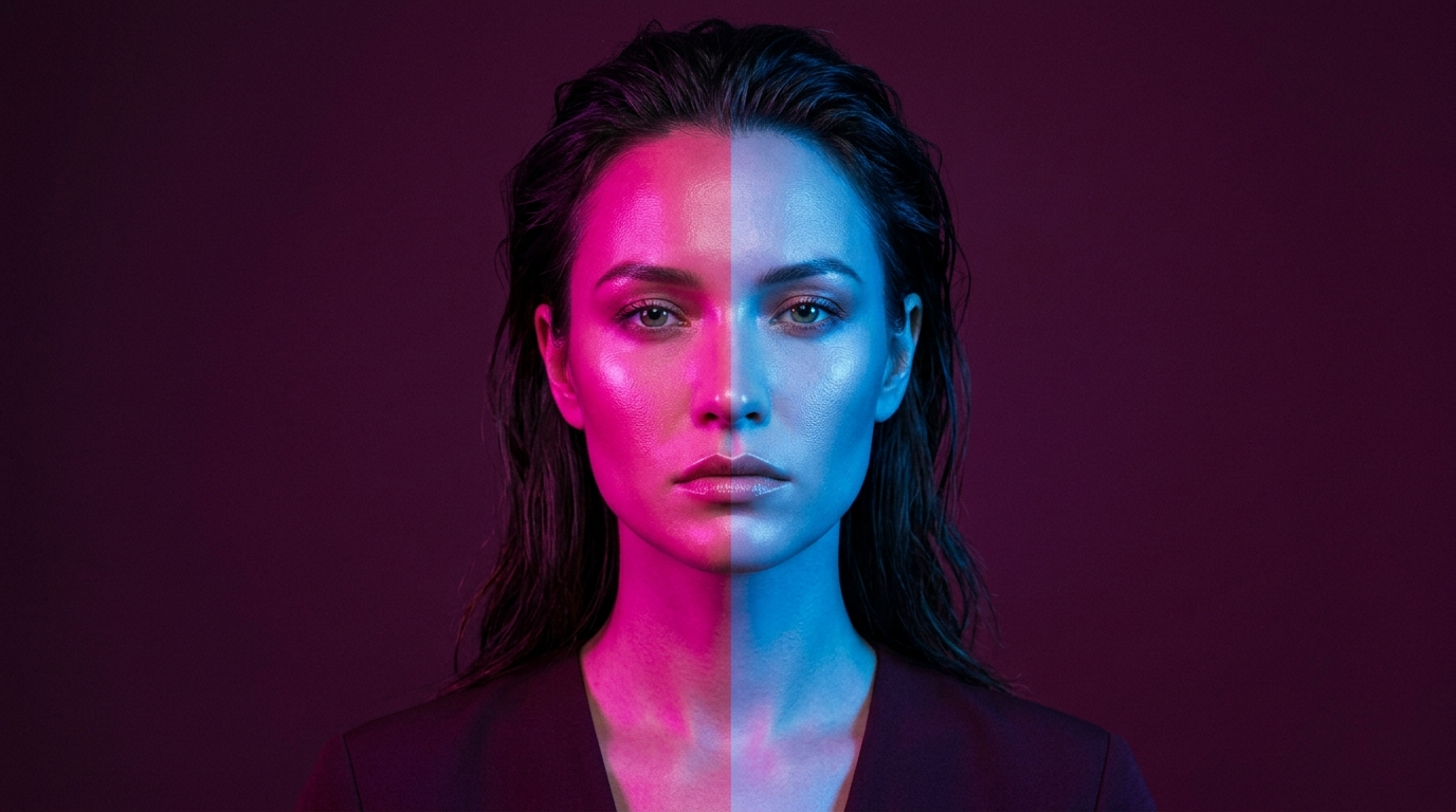 Portrait of a woman with an ambivalent, quietly defiant expression, illustrating the internal conflict behind self-sabotage