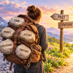 The Sunk Cost Trap: Why We Keep Investing in What No Longer Works 1 Woman carrying the weight of time, money, effort and emotions while choosing between the past and the future. sunk cost